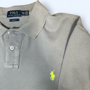 Polo Ralph Lauren Custom Fit Gray Polo Shirt XXL Neon Yellow Pony Modern Tag